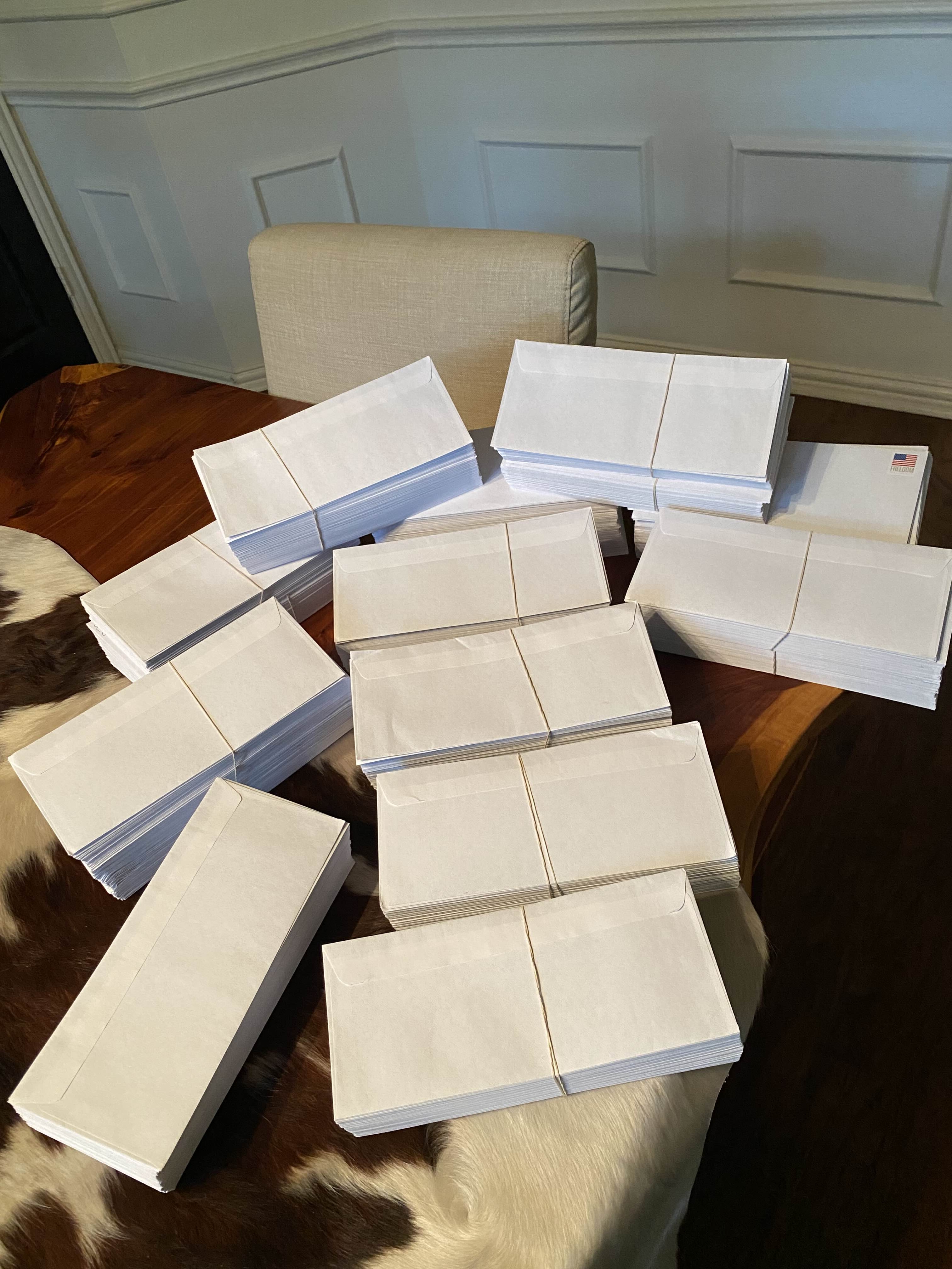 Stamped envelopes ready to ship